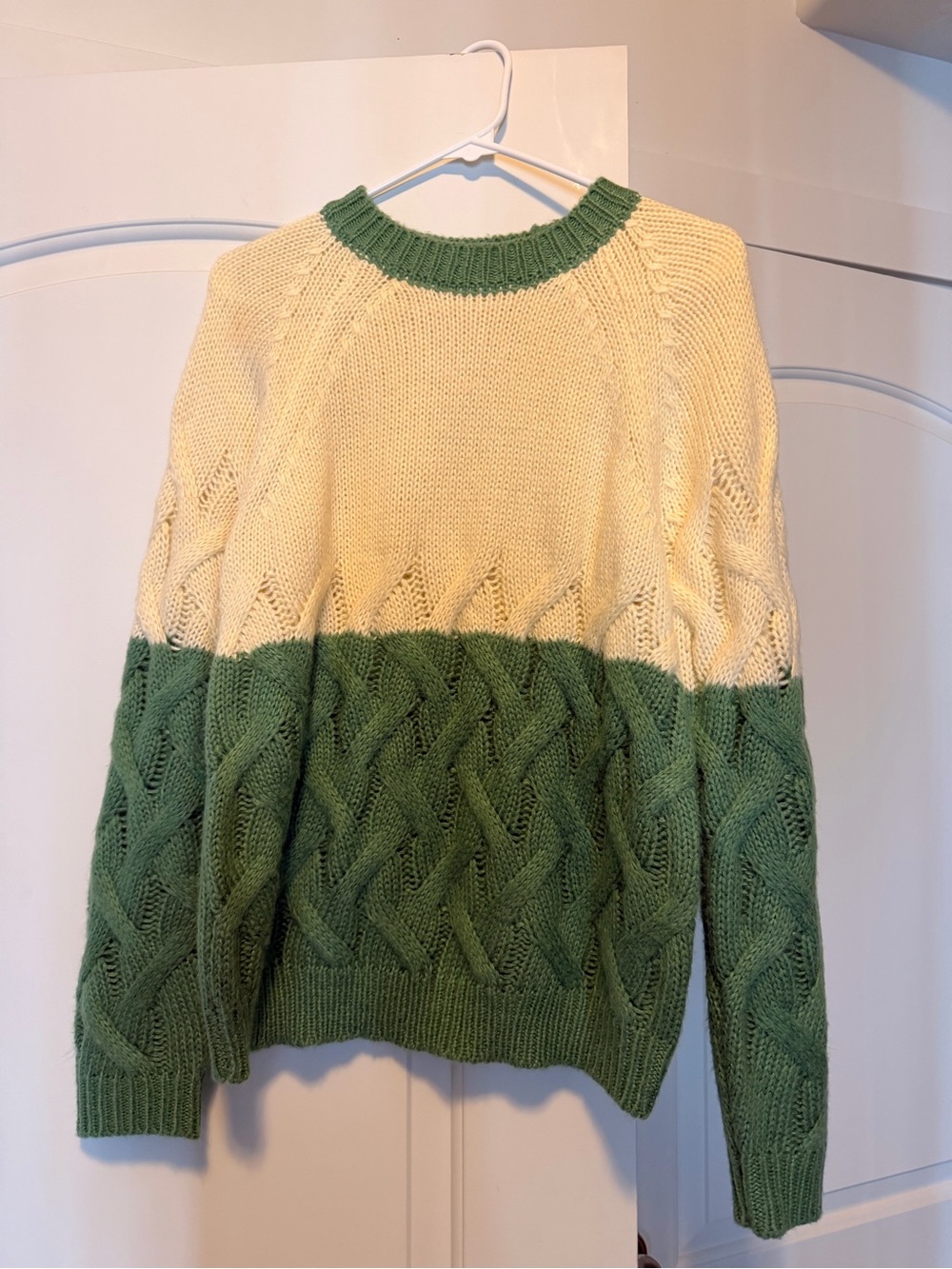 Blank NYC Split Color Cable Knit Sweater - Green & Cream
